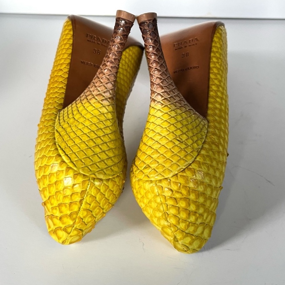 Prada Yellow And Brown Python Leather Stiletto He… - image 7